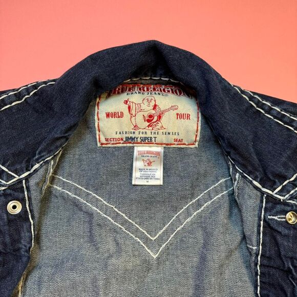 VINTAGE TRUE RELIGION JIMMY SUPER T 1990s Y2K DENIM JACKET💚 - Picture 8 of 16
